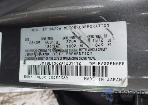 2010 Mazda Mazda3 z USA, uszkodzony, nr VIN JM1BL1S62A1201112